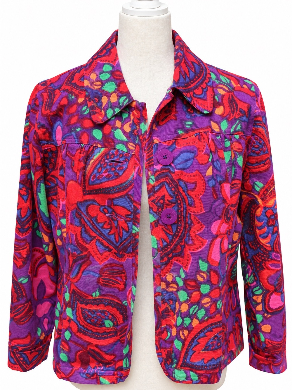Vintage Choices Petite Small 100% Cotton Paisley Jacket Colorful Button Front